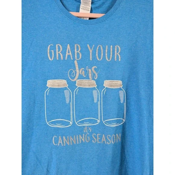 Gildan Size Large Womens Blue Canning Graphic Short Sleeve Casual Top - Picture 3 of 8